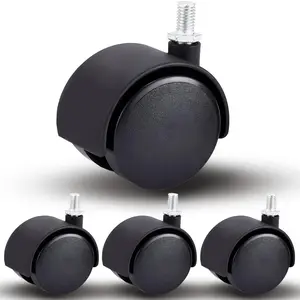 4 Pack 2 Inch Caster Wheel Replacement, M8 Threaded Stem Caster Wheels, Black Nylon Furniture Wheel for Cabinet, Shelf