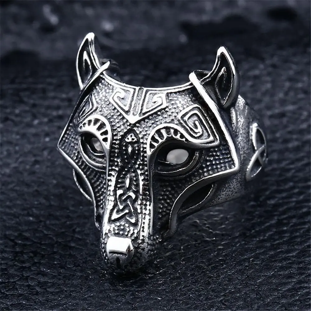 GTHIC Unisex Nordic Wolf Stainless Steel Viking Ring Animal Jewelry Punk Accessories Gift