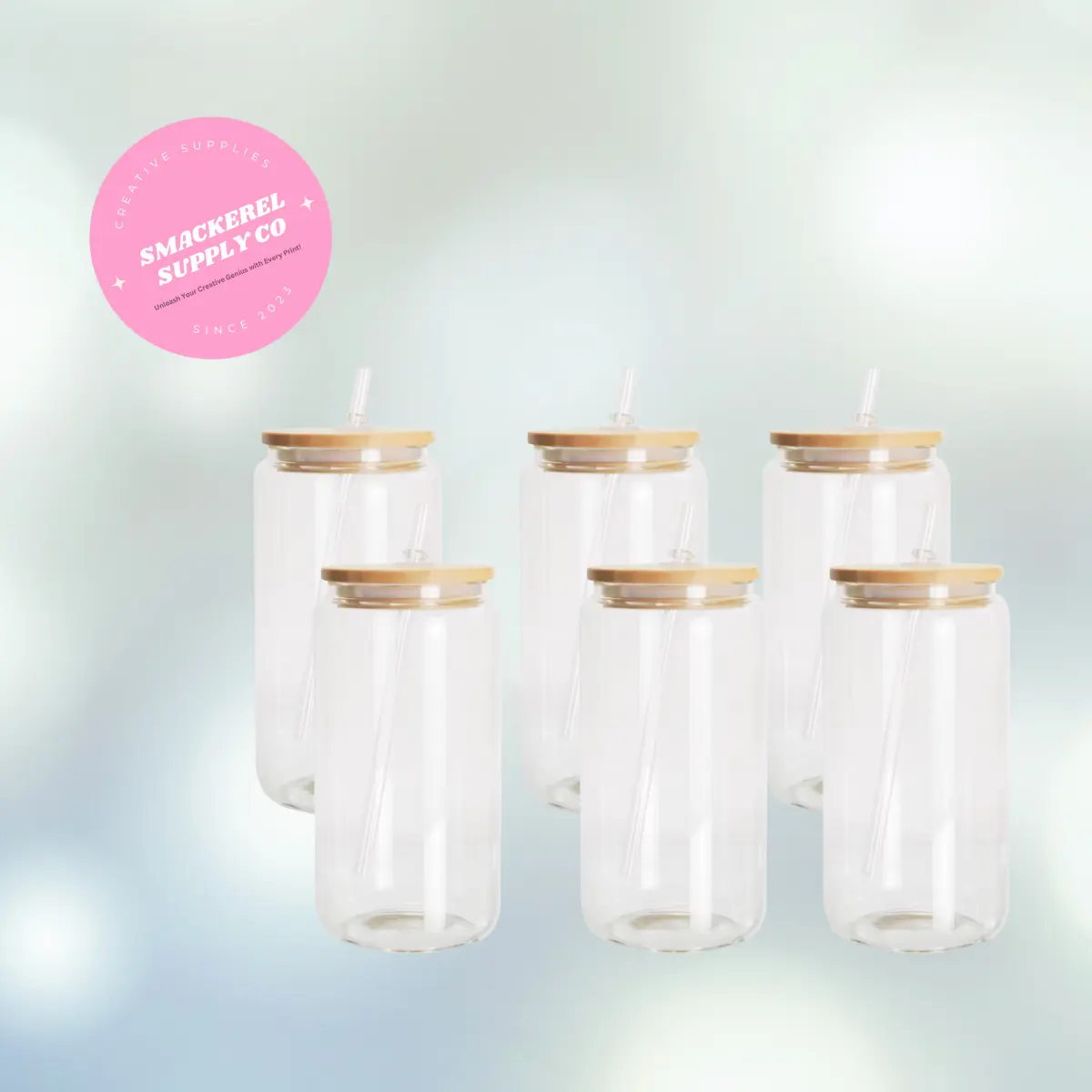 Sublimation Clear Glass Cups w/ Bamboo Lids   Drinkware