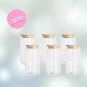 Sublimation Clear Glass Cups w/ Bamboo Lids   Drinkware
