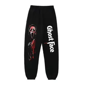 Ghostface Sweatpants, Horror Graphic Joggers, Halloween Scary Movie Pants, Unisex Black Streetwear for Men & Women, Scream Killer Costume Vibe