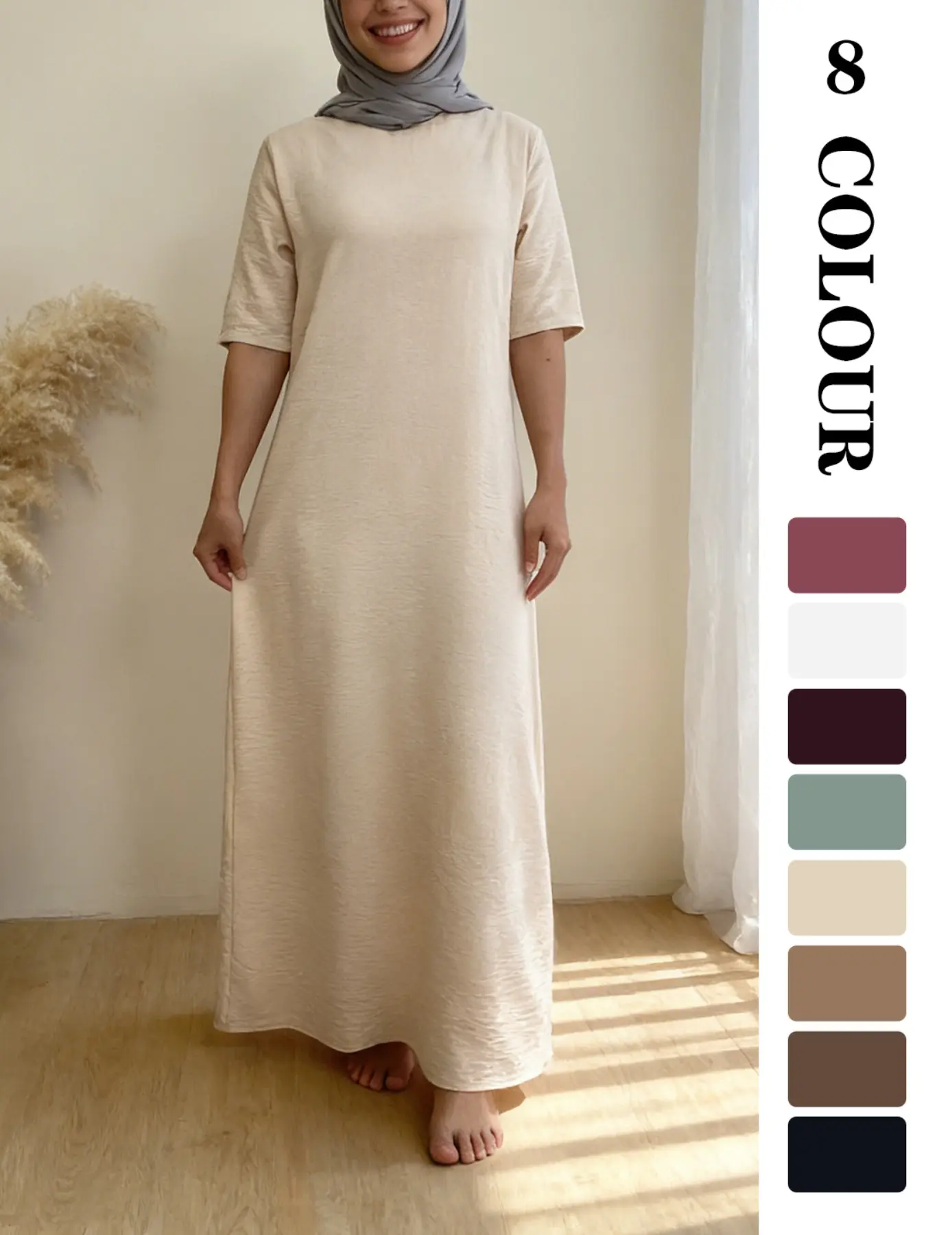 Muslim Sleepwear 8 Colors 5 Sizes, Fashion Muslim Short Sleeve Dress, Modest Islamic Clothing Summer Outfit, Modest Style, Slimming Comfortable Breathable, Essential Home Wear for Women