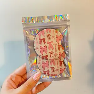 Pink Bow Car Coaster Set - Adorable Pink Bow Design, Reusable Car Coaster, Perfect for Car Accessories