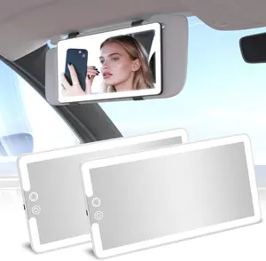 HMGGOOFA Car Sun Visor Vanity Makeup Mirror - Rechargeable LED Mirror with 3 Color Modes, Touch Dimmable Brightness Control, Adjustable Lighting, Compact HD Clarity, Tool-Free Hook Strap for Makeup Fixing in Cars