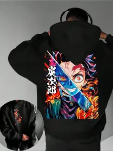 Unisex Streetwear Aesthetic Tanjiro Kamado Print Hoodie, Loose Fit Demon Slayer Anime Sweatshirt, Casual Winter Fashion, Trendy Y2K Clothing
