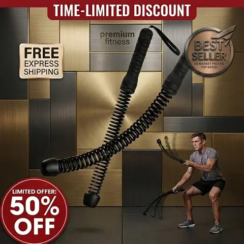 Portable Cordless Battle Ropes - High-Spec Calisthenics Tools for Fitness Enthusiasts, Ergonomic Silicone Handles, Wrist Straps, Stainless Steel Build, 18in Length for Small Areas, Apartment & Space Friendly Floor-Safe Home Core & Arm Workout Equipment