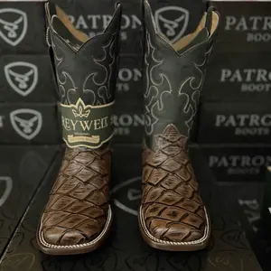 070 Mar y Tierra Cowhide Western Boots Mens Cowboy Square Botas Vaqueras de Rancho