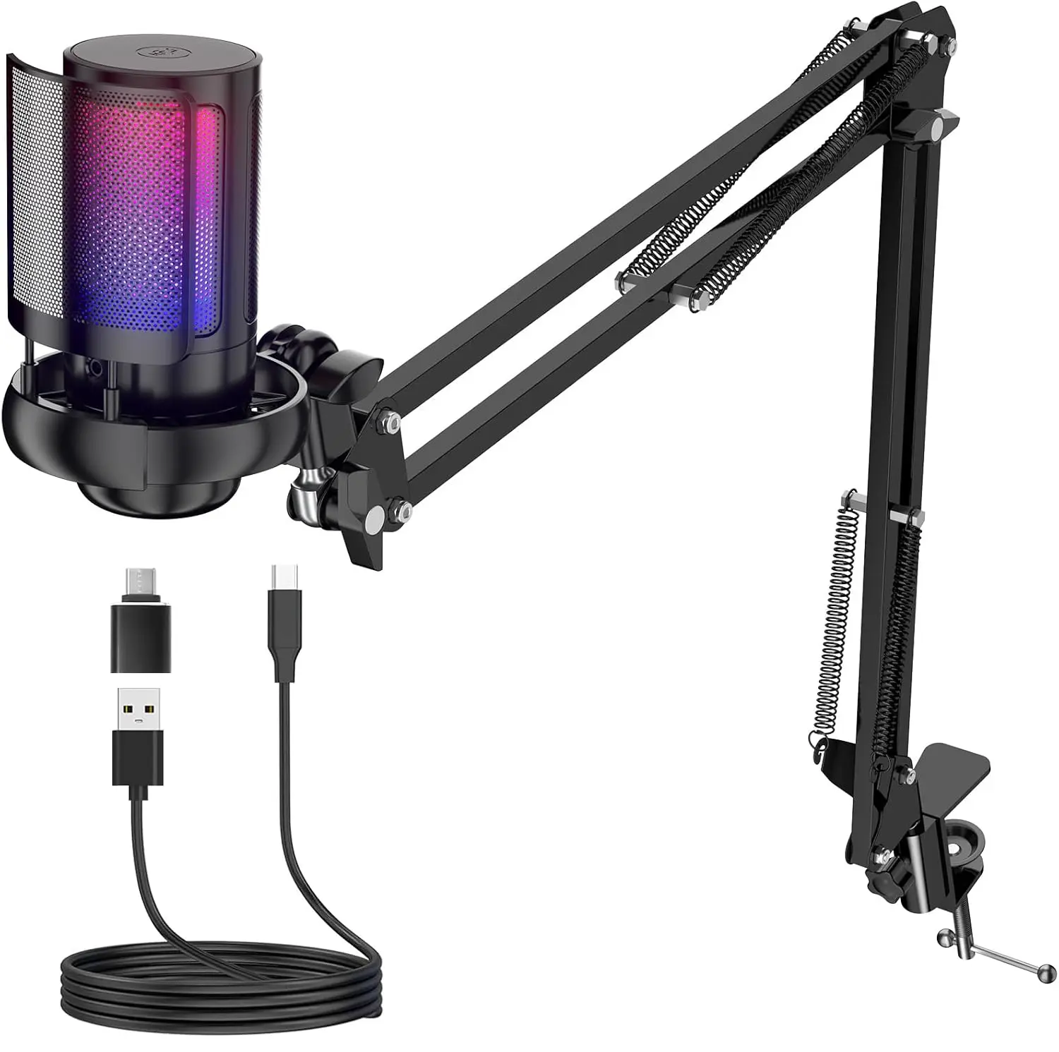 Gaming Microphone, USB PC Mic for Podcasts Videos, Streaming, Condenser Mic with Quick Mute, Tripod Stand, Pop Filter, RGB Indicator, Shock Mount, Rotate gain button, Compatible with PS4/5/PC summerwins