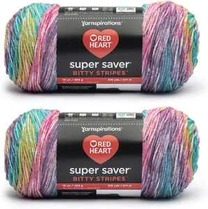 Red Heart Super Saver Bitty Stripes Unicorn Mane Yarn - 2 Pack of 283g/10oz - 100% Acrylic - #4 Worsted (Medium) - 515 Yards - Knitting/Crochet