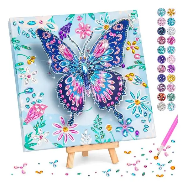 Diamond Art Kit for Kids Ages 6-12 – Butterfly Gem Art & Crafts Set with Frame, DIY Diamond Painting for Girls, Fun Creative Activity, Birthday Gift & Room Decor