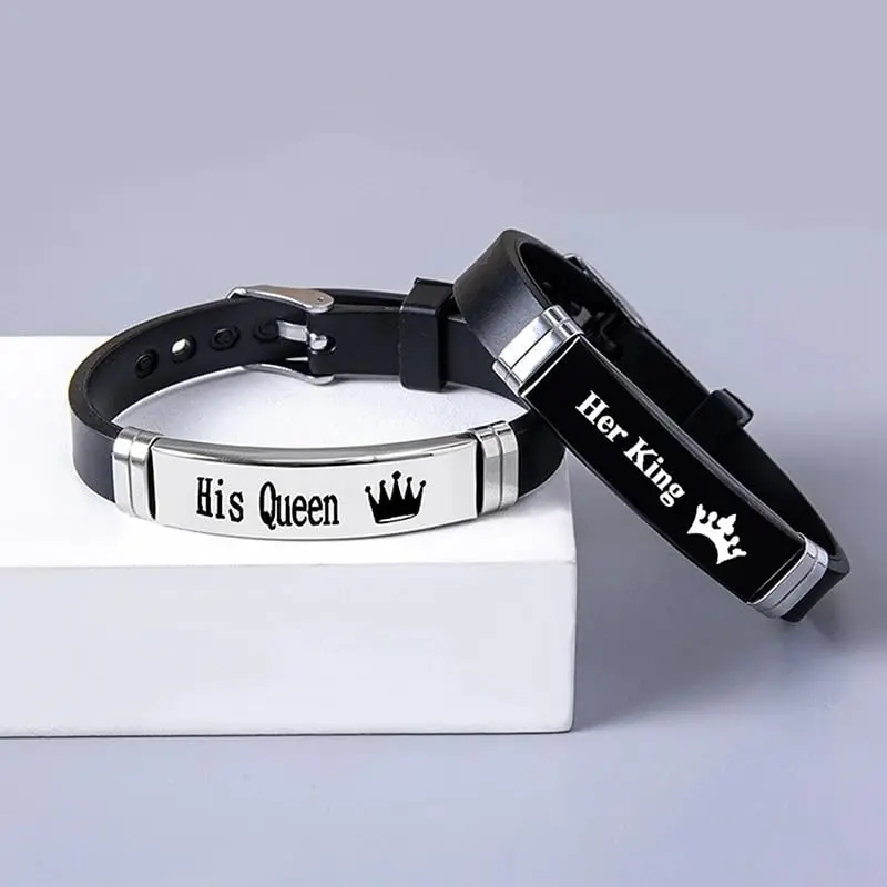 King And Queen Bracelets For Couples Sets, 2 PCS Crown Her King His Queen Sport Couple Bracelets, Her King His Queen Bracelets，His Queen Her King Bracelets