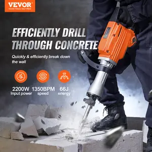 VEVOR Demolition Jack Hammer, 2200W Electric Jackhammer Heavy Duty, 1350 BPM Concrete Breaker, 2pcs Chisels Bit Chipping with Case