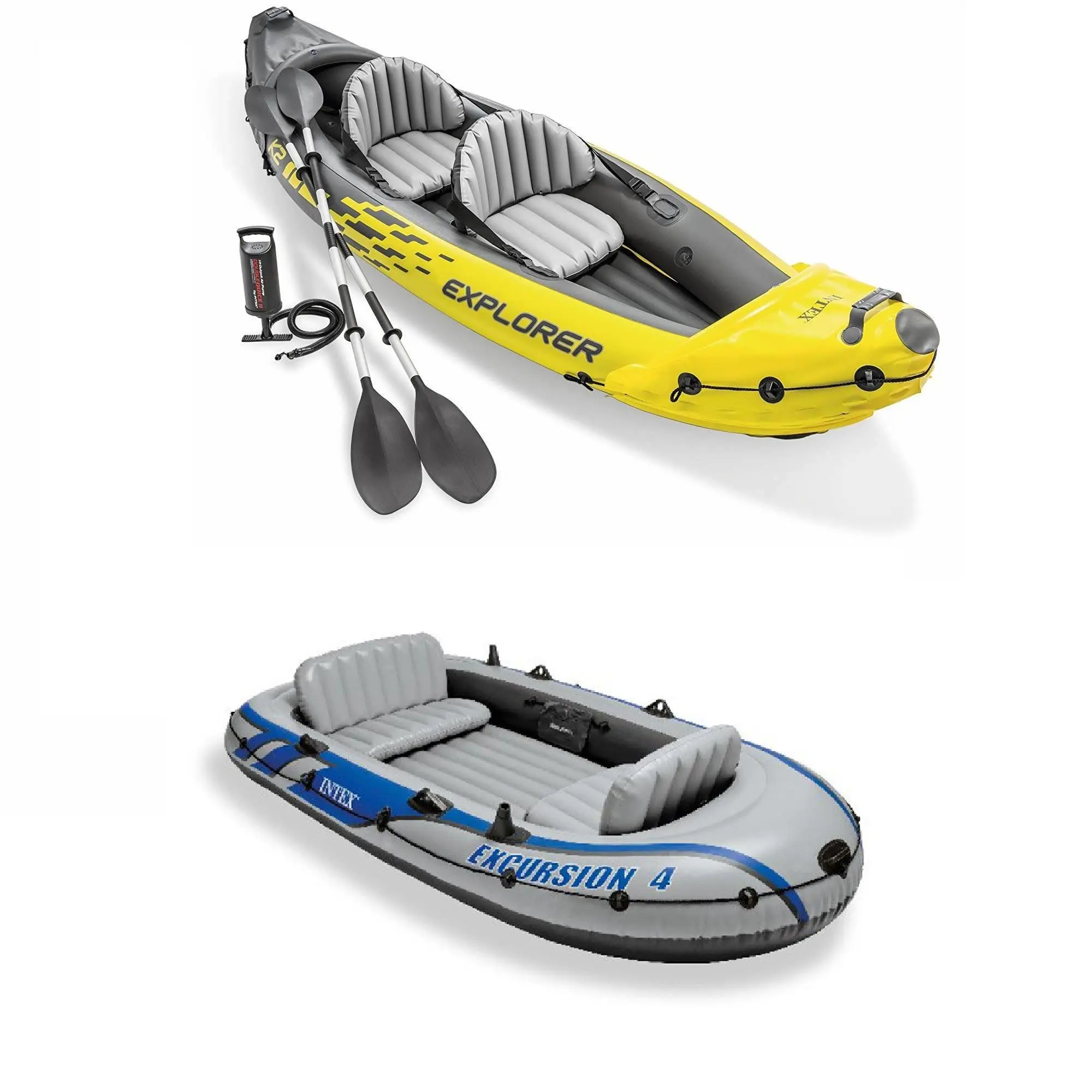 Intex 2-Person Inflatable Kayak w/ Oars & Air Pump & 4 Person Boat w/ Oars &Pump Intex 2-Person Inflatable Kayak w/ Oars & Air Pump & 4 Person Boat w/ Oars &Pump