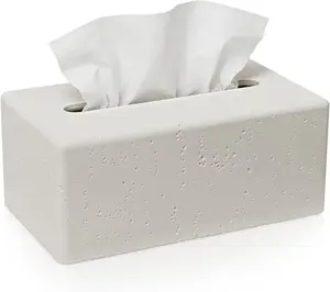 Tissue Box Cover Rectangle, Resin Decorative Facial Tissue Holder Covers Toilet Paper Holder Travertine Stone Look Paper Dispenser Home Decor for Bathroom Bedroom Living Room Office - Off White