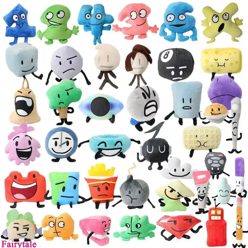 Battle for Dream Island BFDI Collectible Soft Animal Plush Toy - Soft Huggable Kawaii Cartoon Doll with Marker Pen, Fries, Bottle, Nail, Pie, Bubble, Eraser, Leafy - Kids' Birthday Gift for Home Decor Statues & Figurines