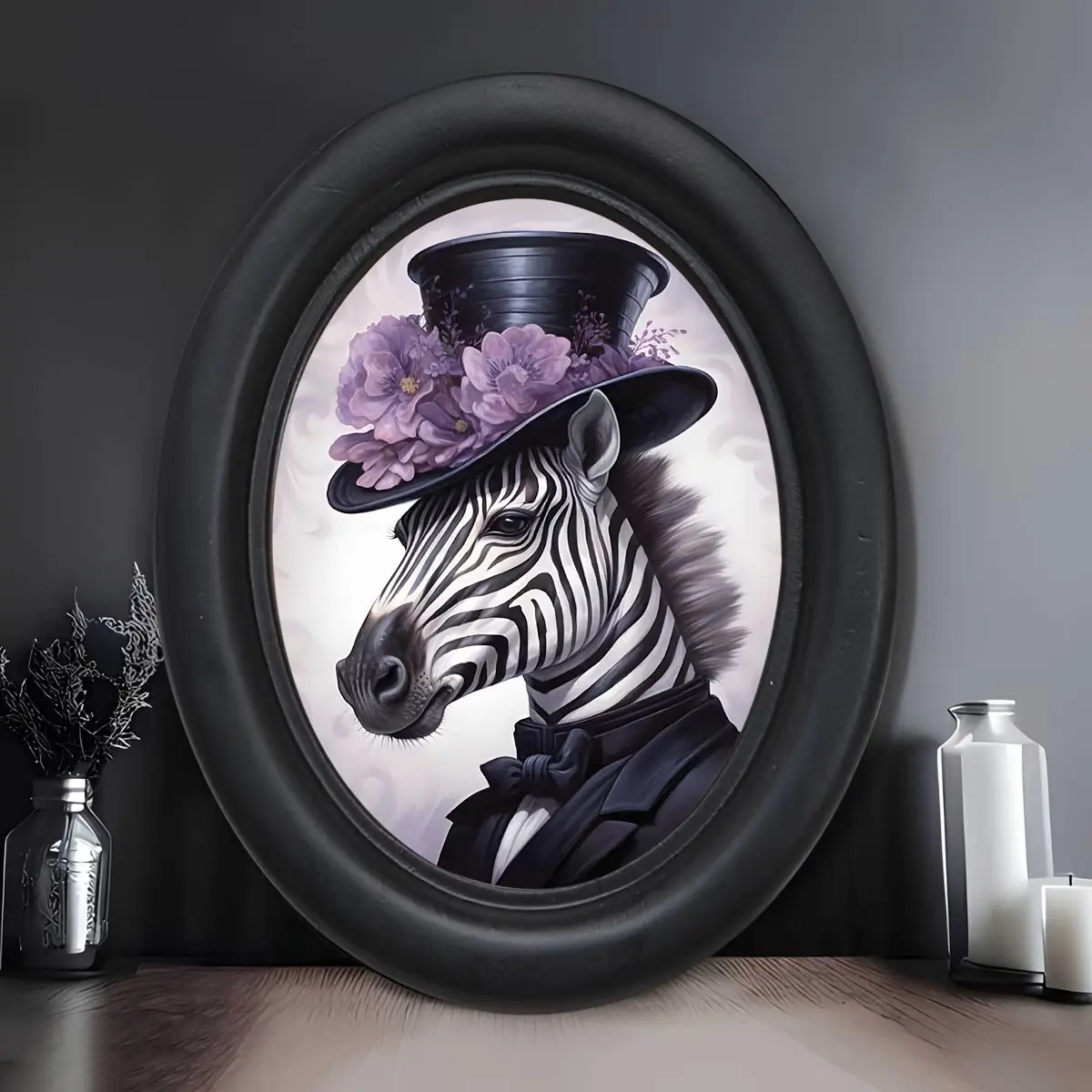 Creative Zebra Element Retro Animal Wall Art, Oval Animal Landscape, Handmade Photo Transfer, Home Kitchen Decor, Halloween, Christmas, Thanksgiving