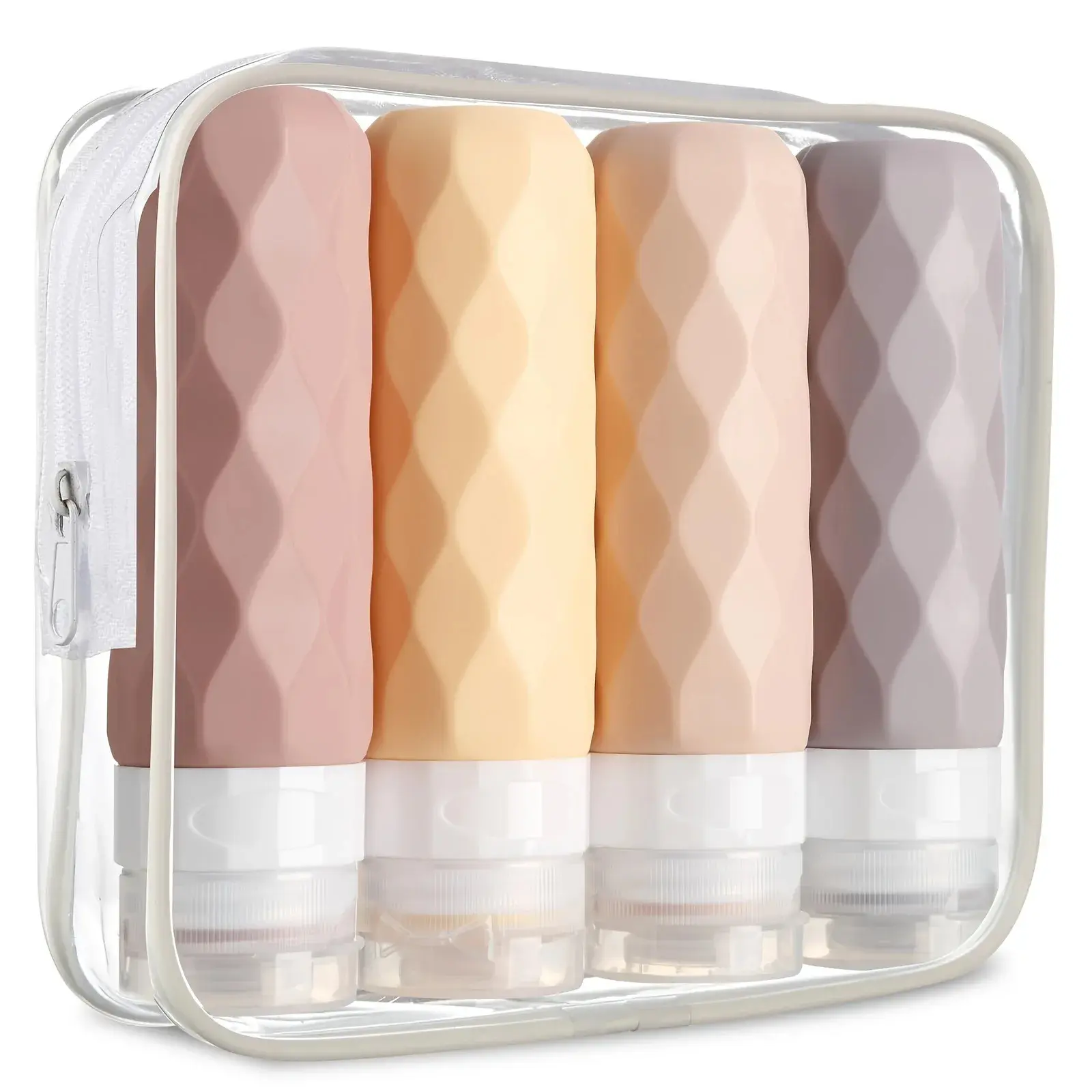 4 Pack Refillable Travel Bottles with Clear Toiletry Bag, 3 oz Squeezable Containers for Shampoo Lotion Conditioner, Leak Resistant Travel Essentials