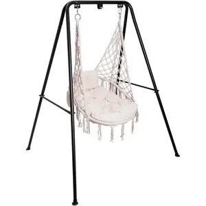 Lazy Daze Hammocks Swing Chair with Stand, Macrame Hammock Chair Cushion, Heavy-Duty Steel Swing Stand for Indoor, Bedroom, Yard, Garden- 350 Lbs Capacity, White