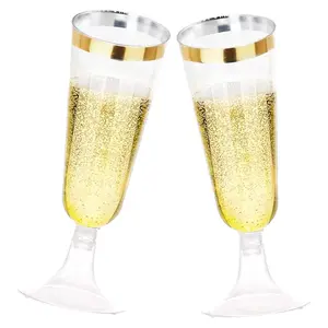 Silver Rim / Gold Rim Plastic Champagne Flutes Set Include 5 Oz Fancy Champagne Glasses  for Wedding ,Party,Birthday