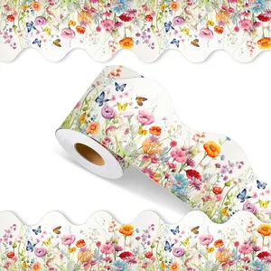 65 Feet Summer Wildflower Bulletin Board Borders Spring Straight Wavy Scalloped Trim Borders for Classroom Office Home Decor