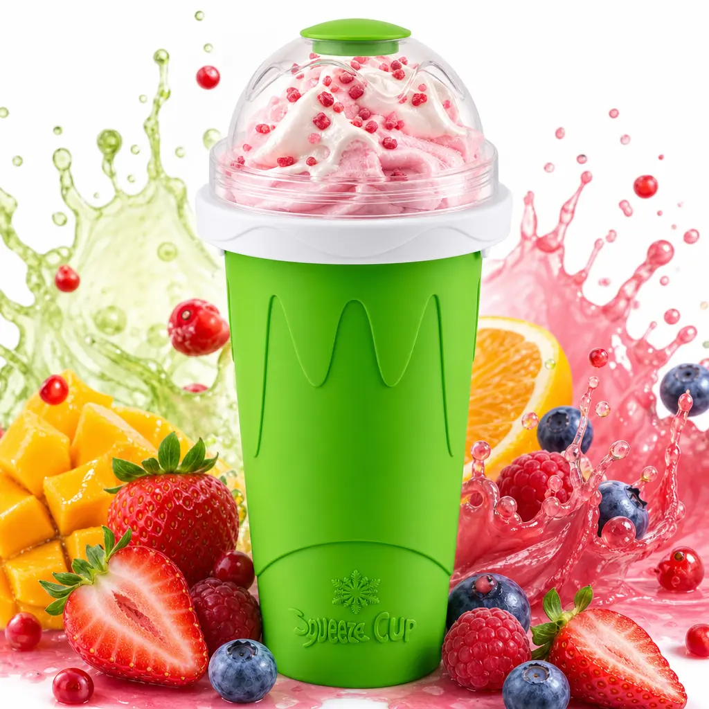 DealsForYouDays Thick Reusable Washable Silicone DIY Slushie Maker Cup - Portable Kitchen Accessory with Cover, Lid, Spoon, Straw, Freezing Squeeze Tool for Juice/Milk, Kid-Friendly Ice Cream Cooler, Ideal Gift