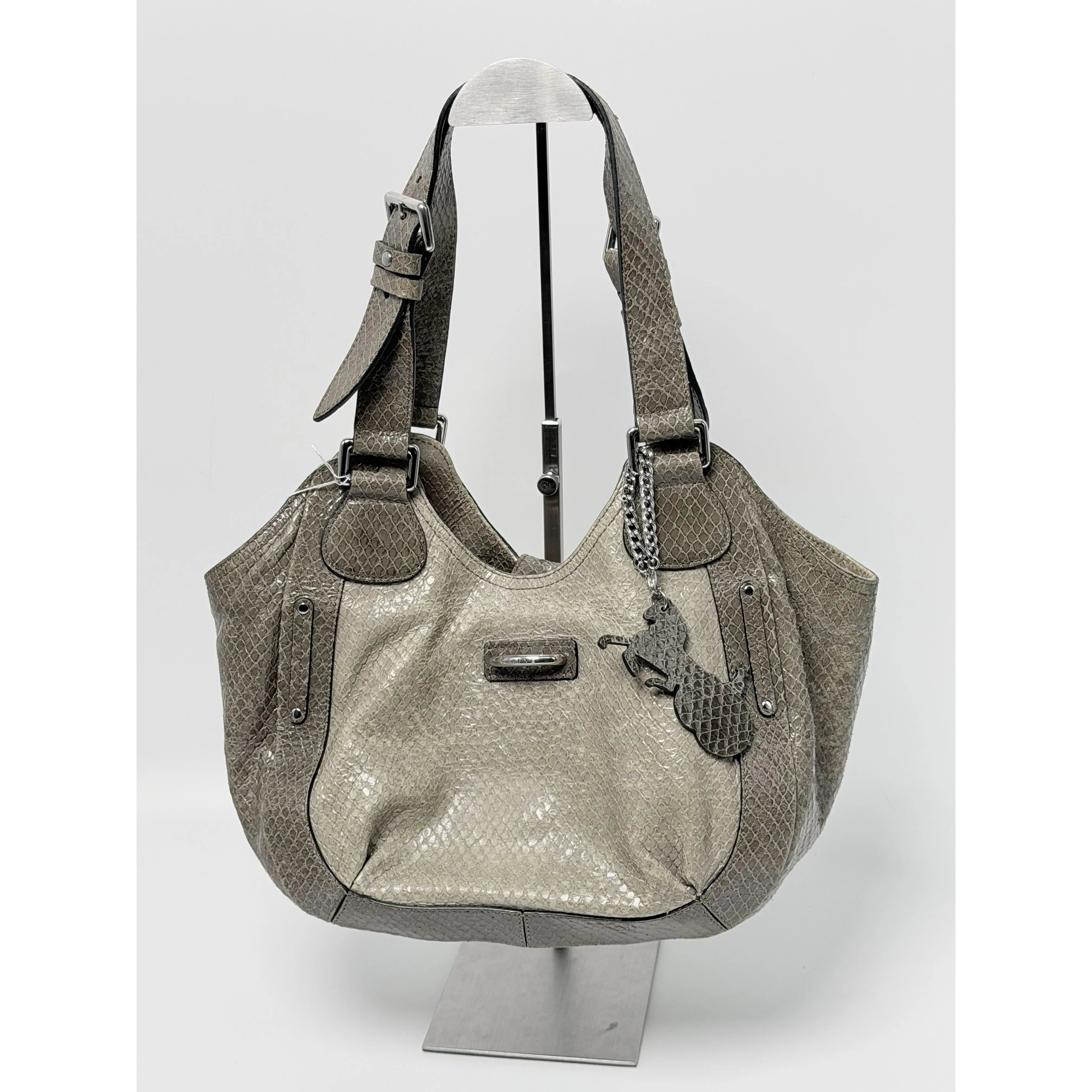 Pre-owned Celine leather Shoulder Bags Macadam C Logo Hobo Handbag Shoulder Bag Greige Taupe JD075CE