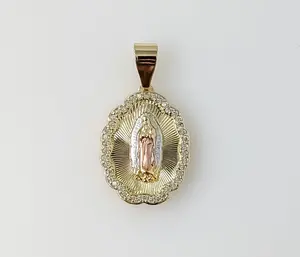 Plated Tri-Color Virgin Mary Pendant