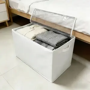 Large Capacity Zipper Storage Box, Lattice Design, Ideal for Clothes, Bedding, Luggage, Travel, Space-Saving Organizer, Bed Sheets Organizers
