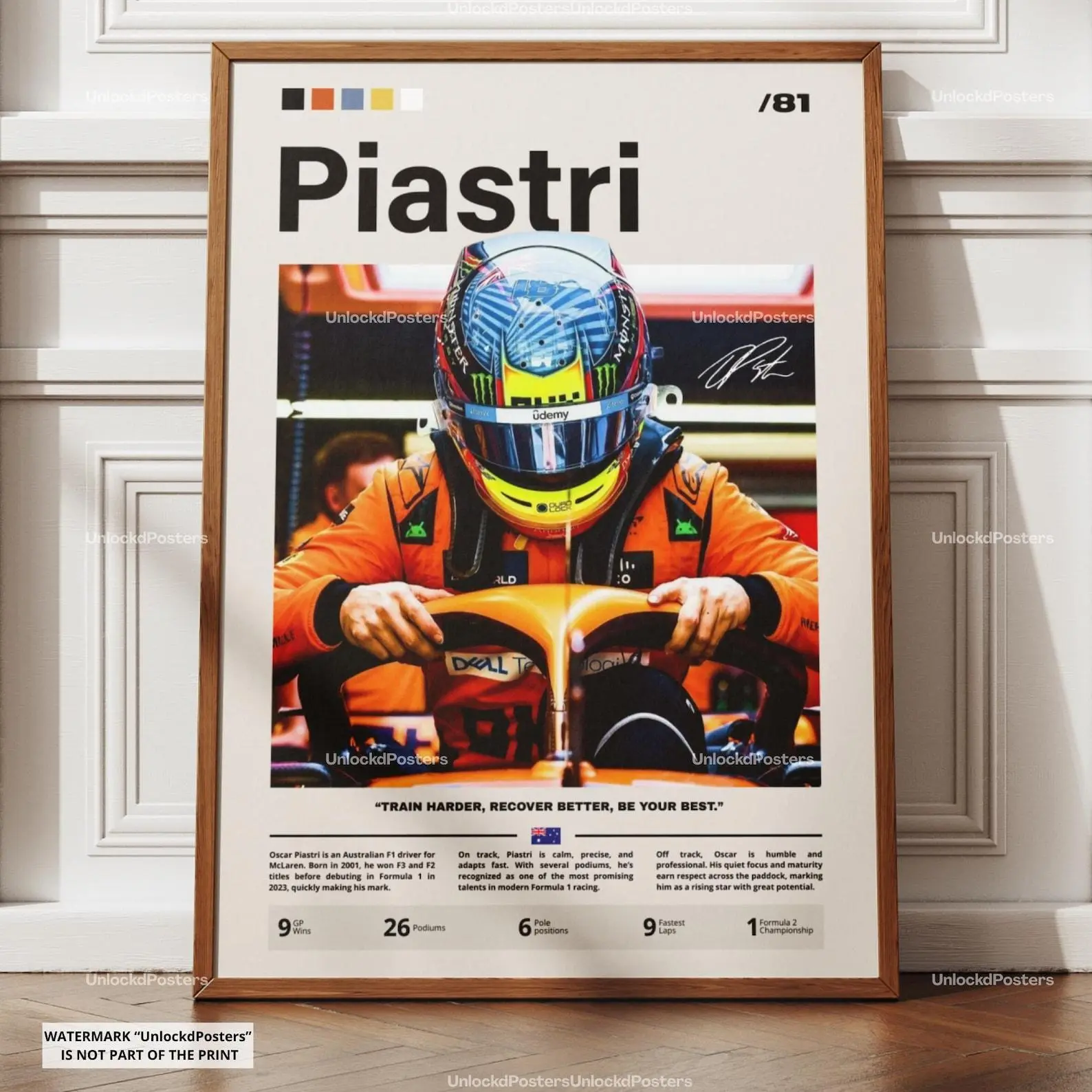Oscar Piastri Poster, Piastri McLaren, Framed McLaren F1 Print, Motorsport Grand Prix Decor, Piastri McLaren Wall Art, Car Racing Artwork