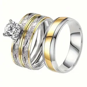 3-Piece Couple Ring Set – 18K Gold Plated | 2 Women’s Rings + 1 Men’s Ring