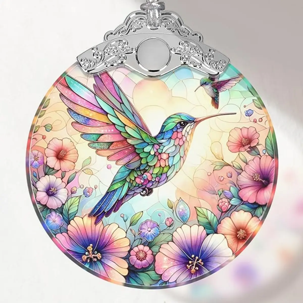 Hummingbird Colorful Glass Window Decorations, Spring Summer Artistic Room Decoration, Bedroom Apartment Car Rearview Mirror Hanging Gift, Hanging Home Decor, Decorative Hanging Piece, Interior Decoration