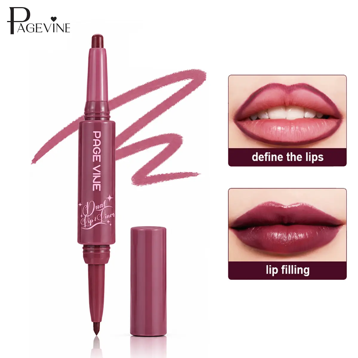 Dual Ended Lip Liner & Lip Color Stick, 2-in-1 Lip Contour Pencil with Precision Fine Tip and Rounded Fill Stick, Long Lasting Lip Makeup for Lining, Shaping, Filling & Blending.