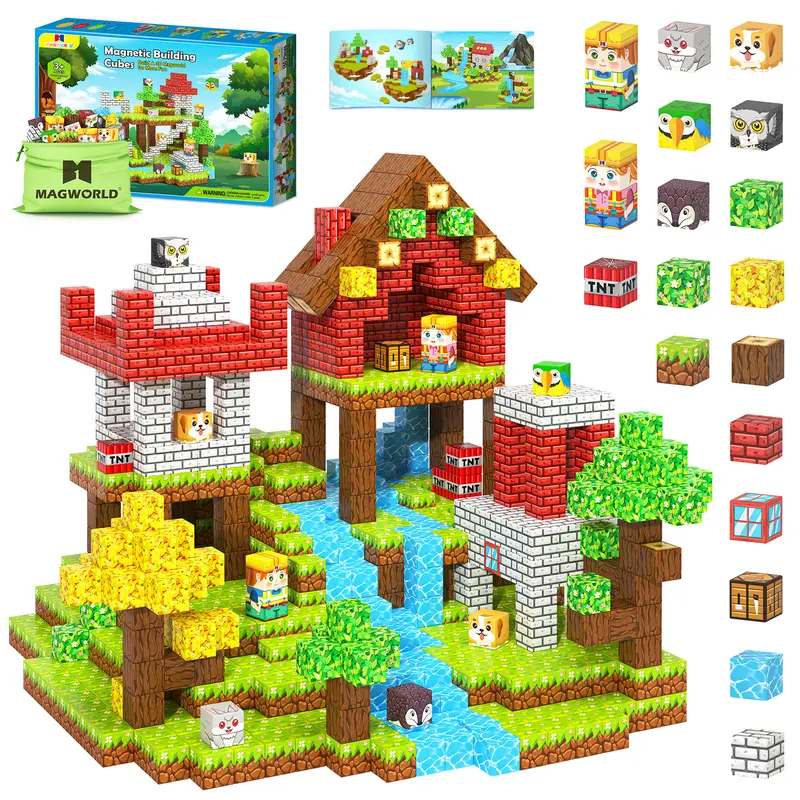 Coodoo BPA-Free 150 Pcs Universal Magnetic Building Cubes Kit, Buildable Blocks Set Maths Toys with Drawstring Bag, STEM Montessori Sensory Hands-On Children Development Toys, Kids' Birthday Gift