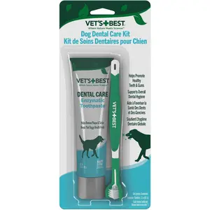 Vet's Best Dog Dental Care Kit - Enzymatic Toothpaste & Triple-Sided Toothbrush for Healthy Teeth & Gums - Veterinarian Formula - 1 Month & Up