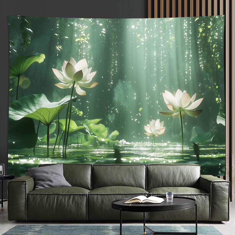 1 Elegant 3D for Lotus Flower Wall Tapestry - Vibrant Polyester Decor with Realistic Water Effect for Living Room, Bedroom, Office, Party - Perfect Creative Gift, No Power Needed, Tranquil Decoration |     Serene Ambiance |     Polyester Fabric