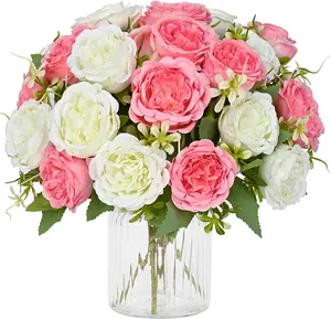 Mixed White & Pink Artificial Peony Bouquet - 2 Packs Silk Decorative Peonies, Mother’s Day Gift for Table Centerpieces, Home Decoration