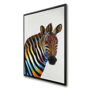 212 MAIN Framed Vibrant Striped Zebra Profile Print Artwork - 24x36 in., Home Decor Room Decoration Wall Art, Thoughtful Home Supplies Gift