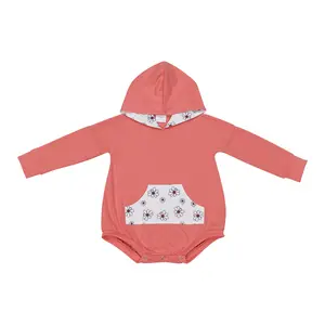 LR0758--long sleeve fall floral cotton baby girls hoodie romper