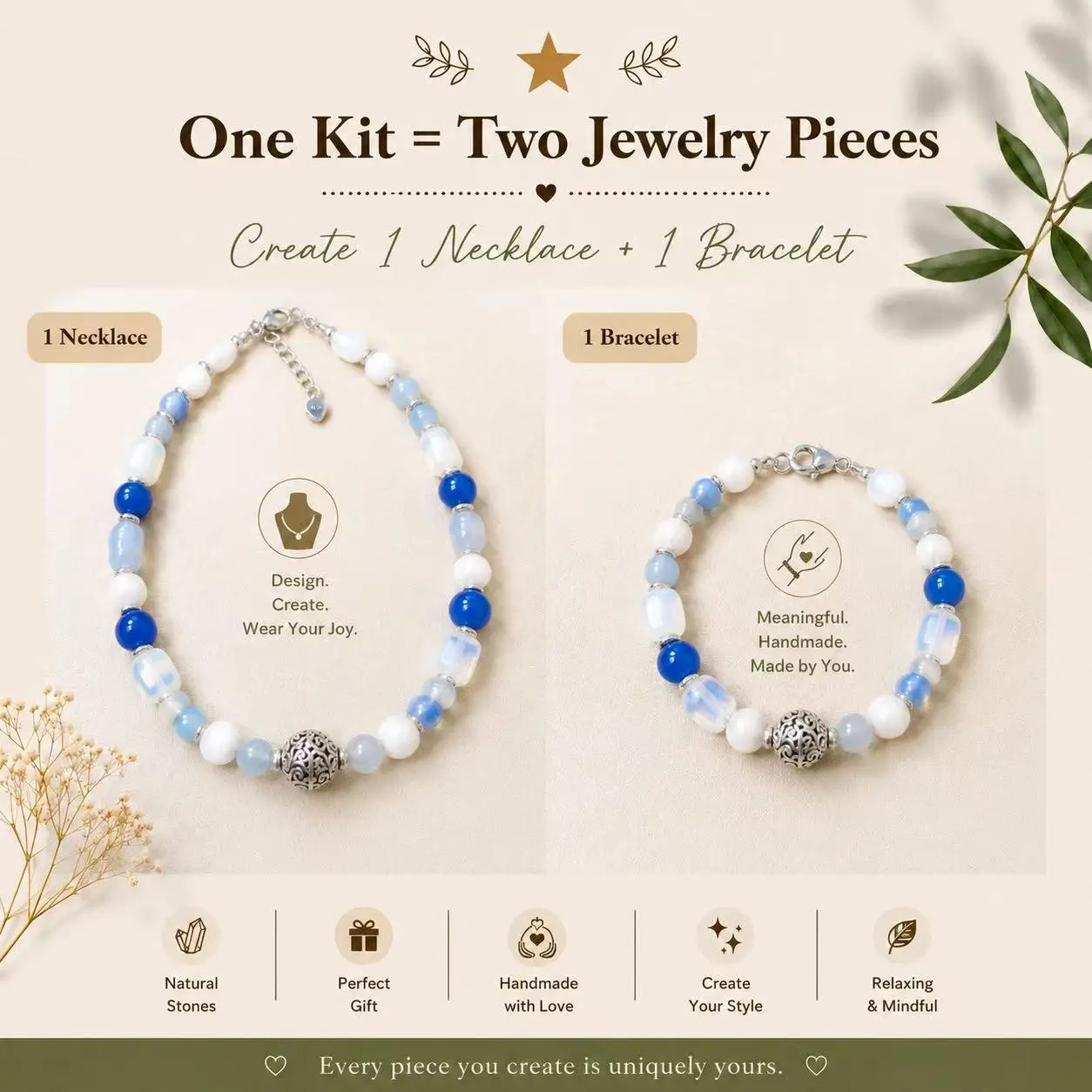 Natural stone beads with charms Jewelry Kit for Adults – DIY Jewelry Making | Magical Handmade presents for Friendship Bracelets + Necklaces