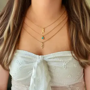 18K Gold Plated Layered 3 Pcs Necklace With Birth Stones, Birth Flowers, And Custom Initial Personalized Necklace