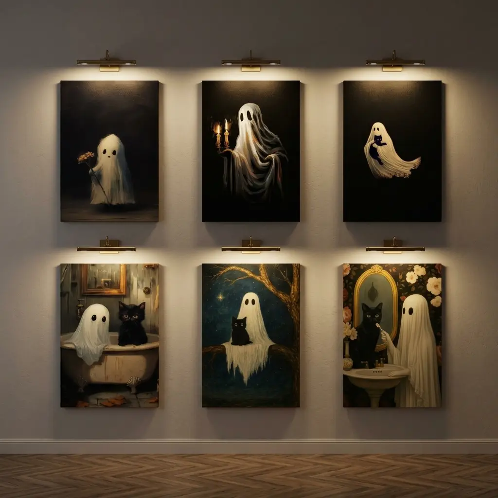 Ghost Holding Candlestick Vintage Oil Painting Canvas Wall Art Dark Gothic Spooky Print Unframed Poster Dark Academia Bedroom Halloween Home Decor farmhouse minimalist