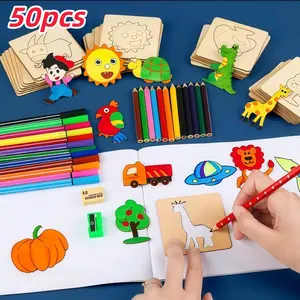 Wooden Drawing Templates Set, Random Style Art Supplies for Students, Coloring Supplies, Handmade Crafts, Christmas Gift Ideas, 20/50pcs