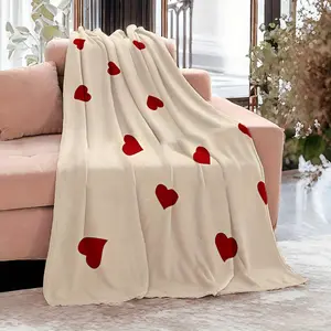 Valentine'S Red Heart Pattern Printed Soft Sofa Throw Blanket, Contemporary Style, All-Season Cozy Warm Polyester Coral Fleece, Digital Print Craftsmanship, With Couch, Bed, Camping, Travel, Office, Home Nap, Multipurpose Gift Blanket