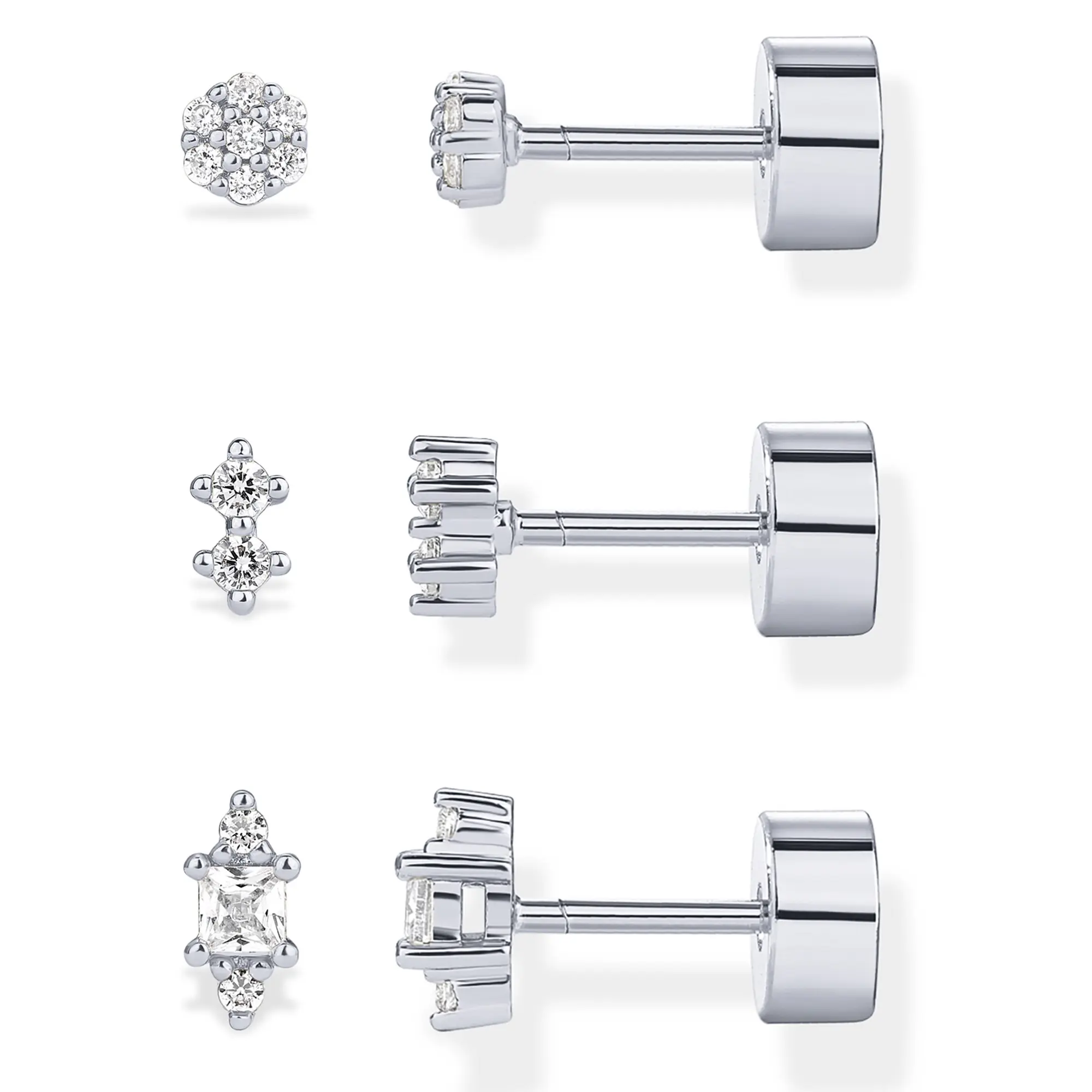 3-Pair Set - White Gold