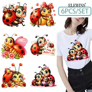 6 Cute Mother's Day Ladybird Heat Transfer Vinyl Stickers, DIY Iron-on Patches for T-Shirts, Jeans, Backpacks, Home Apparel, Hats, and Clothing Decals