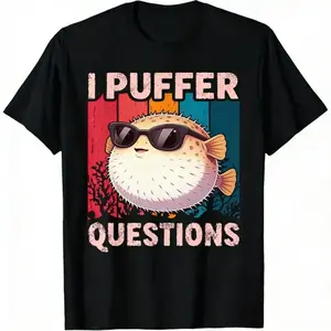 I PUFFER Questions Retro Graphic T-Shirt for Boys & Girls – Fun Casual Short Sleeve Tee with Bold Colorful Design, Round Neck, Soft Stretch Fabric, Perfect for Summer Men's Crew Neck Short Sleeve T-Shirts Cotton Printed Round Neck T-Shirt