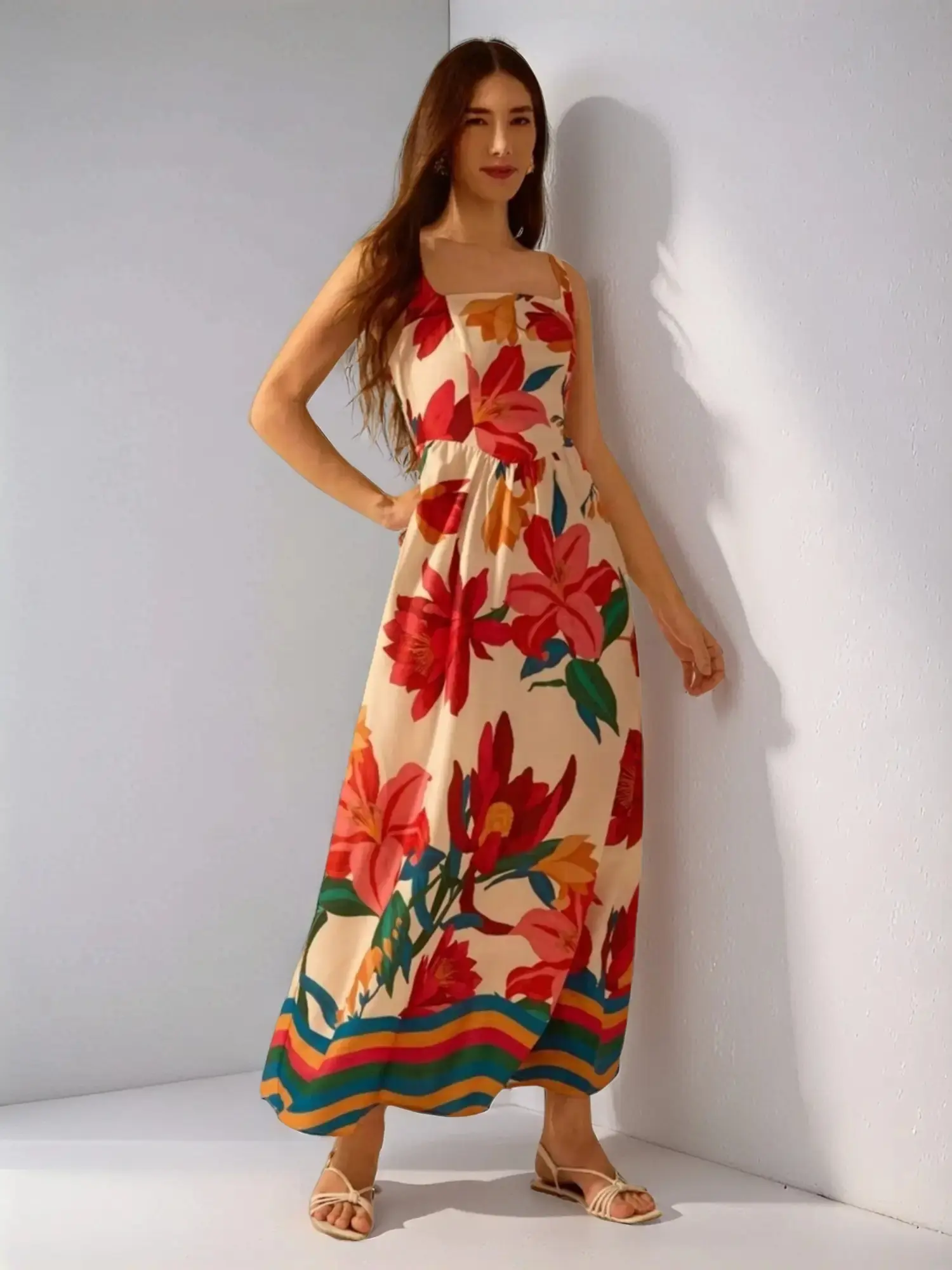 Digital Print Formal Evening Dress Classic Style, Summer Backless Strappy Maxi  Dress for Important Occasions, Tight-Fitting Woven Fabric - TikTok Shop