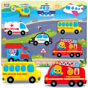 Lucas & Friends Vehicle Puzzle for Toddlers, Montessori Jumbo Wooden Puzzle with Cars, Trucks, and More for Kids Ages 2 3 4, Educational Toy for Boys & Girls