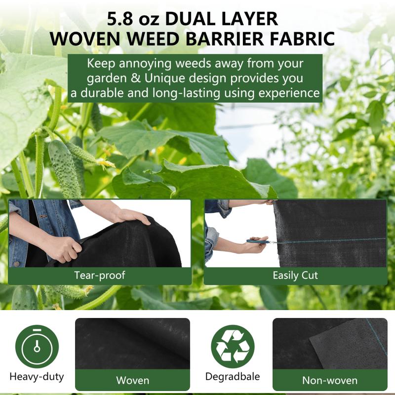 Commercial Grade Woven Landscape Fabric 5.8oz, 4FT X 300FT - Heavy Duty Double Layer  Barrier, Ground Cover Mat For Gardens, Landscaping, Lawns & Driveways