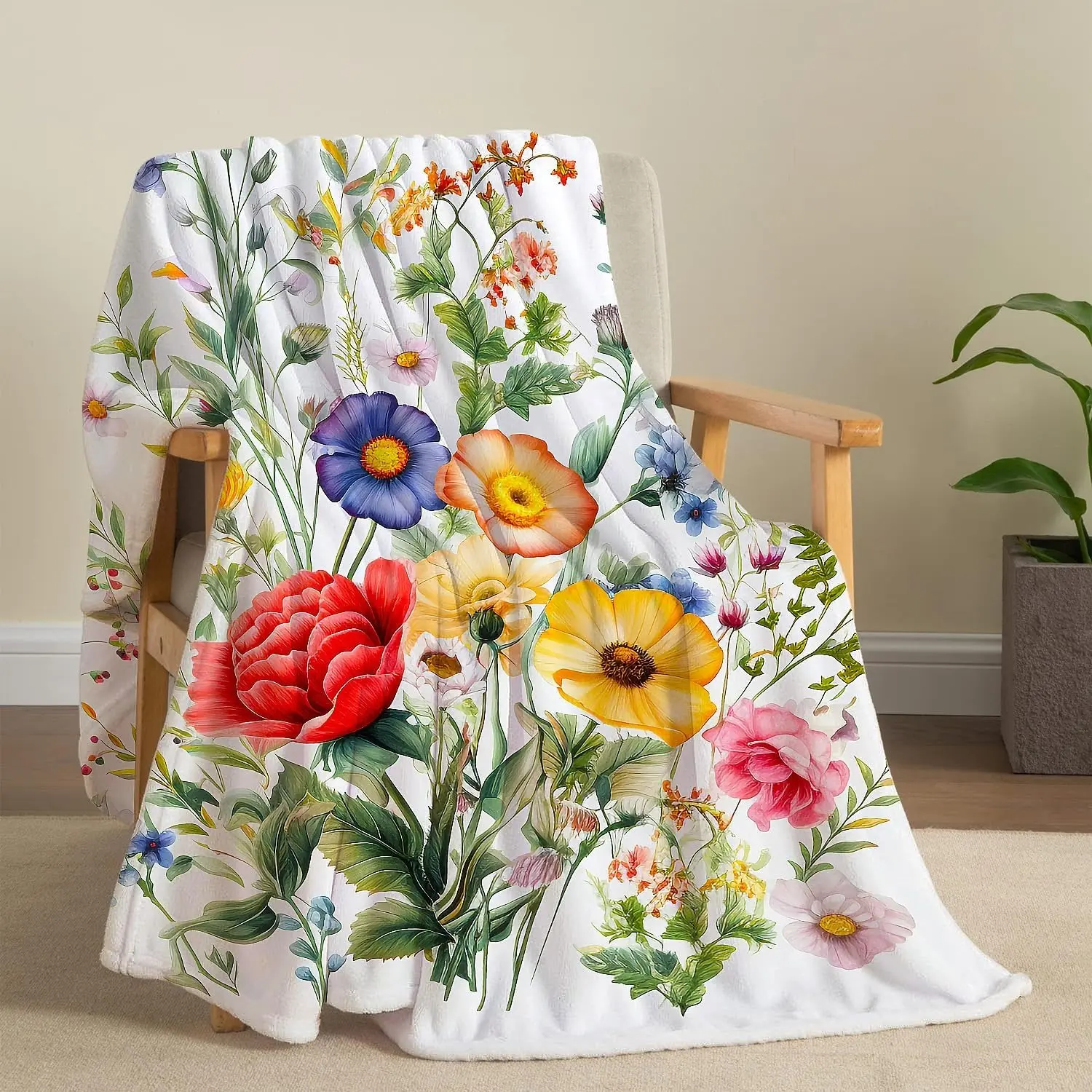Floral Blanket Vintage Flowers Blankets Butterfly Wildflowers Throw Blanket Soft Cozy Flannel Fleece Throw Blanket Colorful Daisy Plants Bed Blanket for Couch Sofa, 50"×60"